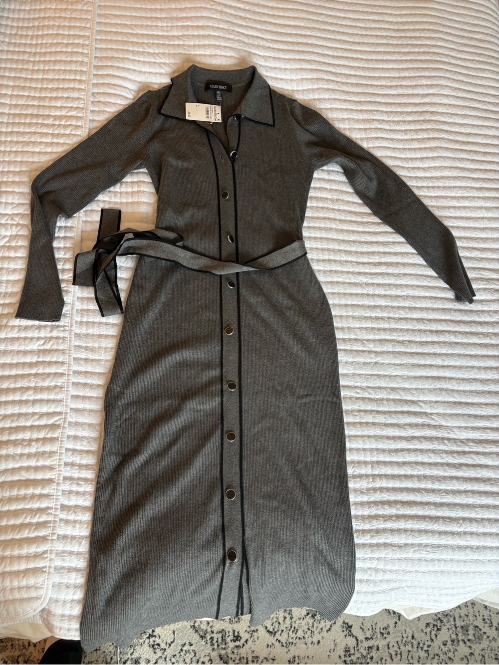 Ellen Tracy Gray Button-Front Maxi Shirt Dress
